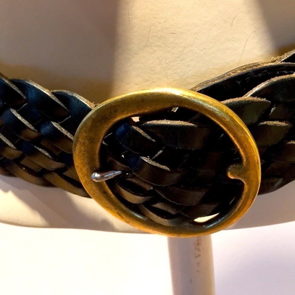 Fossil leather Vintage Brass woven wide belt heavy quality 37 long Inches Black